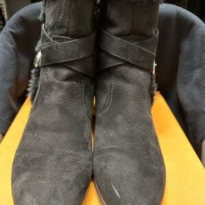 Unisa Black Suede Ankle Boots with Fur Trim